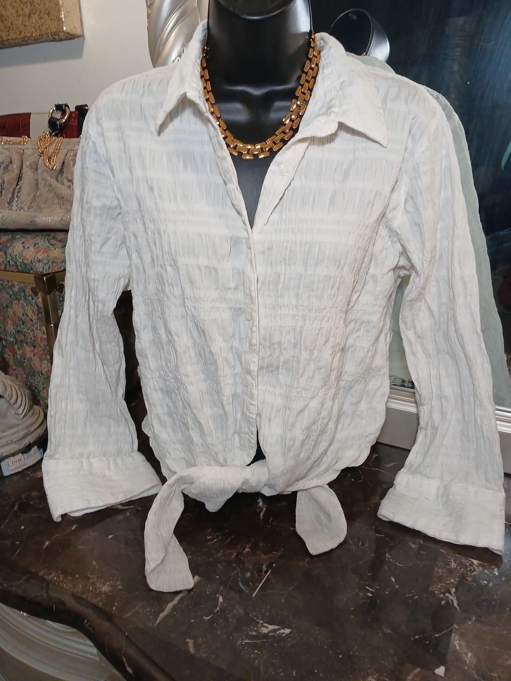 St. John's Bay 99% Cotton White Tie-Front Button Down Shirt